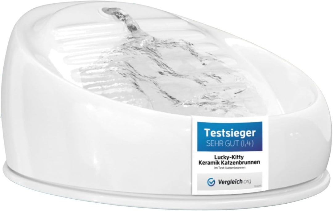Lucky Kitty Trinkbrunnen für Katze weiss I Katzenbrunnen Keramik Handarbeit, hygienisch I Kein Aufla