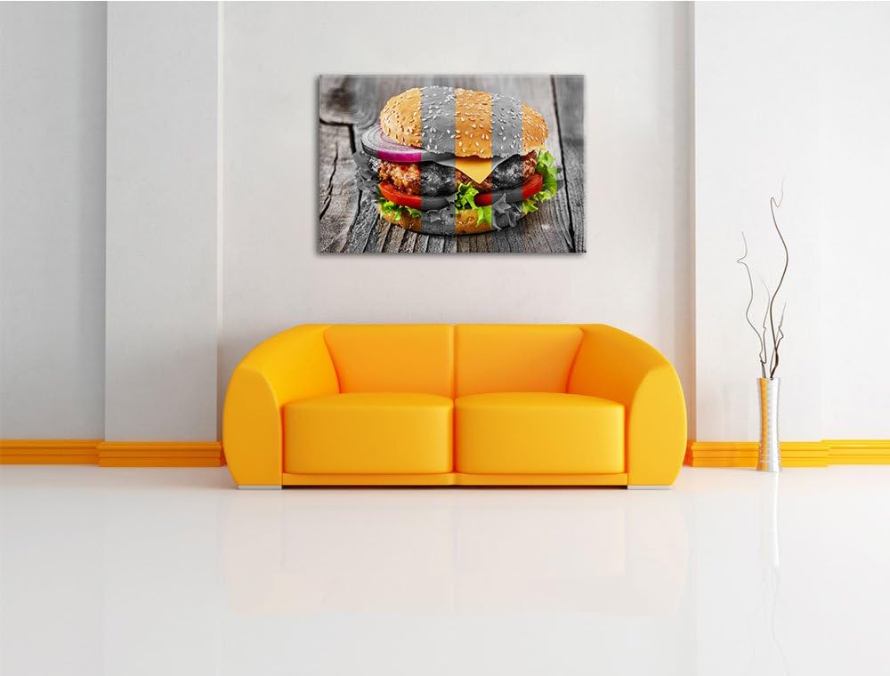 Saftiger Cheeseburger schwarz/weiss Format: 100x70 cm auf Leinwand, XXL riesige Bilder fertig gerahm
