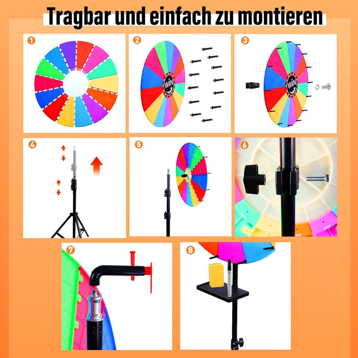 61 cm drehendes Preisrad, 14 Farben, drehbares Kritzelspiel mit löschbarem, verstellbar von 94 cm -