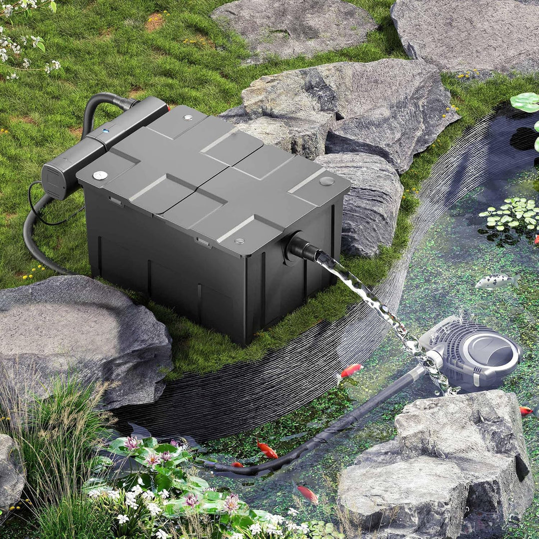 Wiltec Komplettset: CBF-550 Teichfilter bis 60000 L Teichfilteranlage Durchlauffilter, NEO10000 Teic