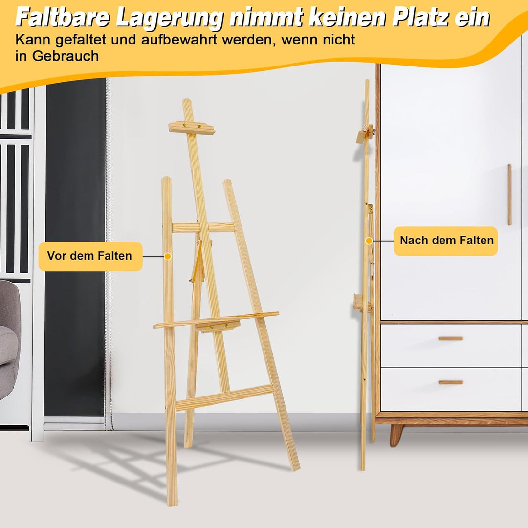 Grosse Holzstaffelei – 1,5 Meter Höhe – Professionelle Malstaffele für Künstler, Atelier, Studio ode