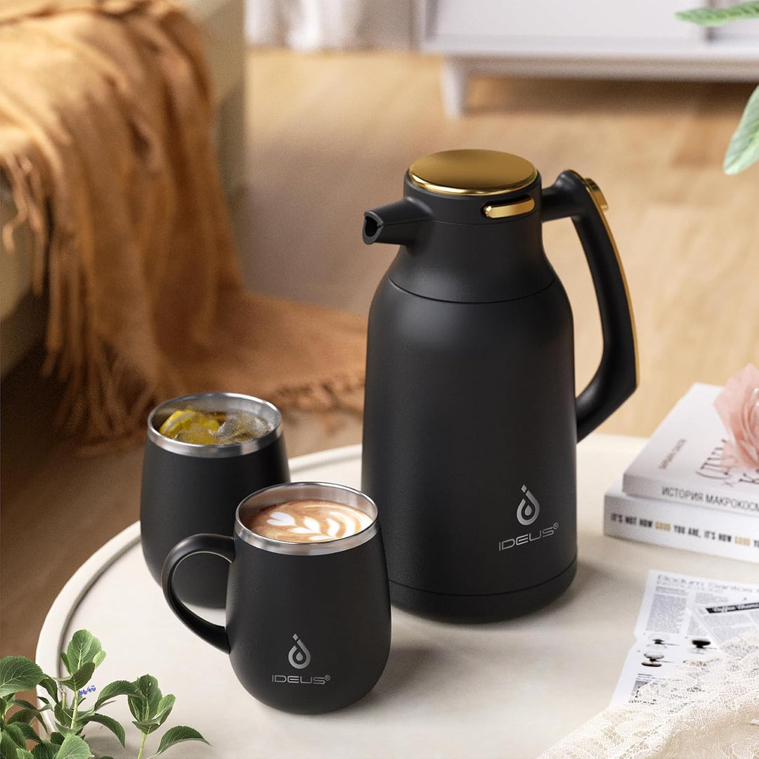 IDEUS® Thermoskanne 2l, Edelstahl Doppelwandige Kaffeekanne Vakuumisolierung Isolierkanne Warmhaltek