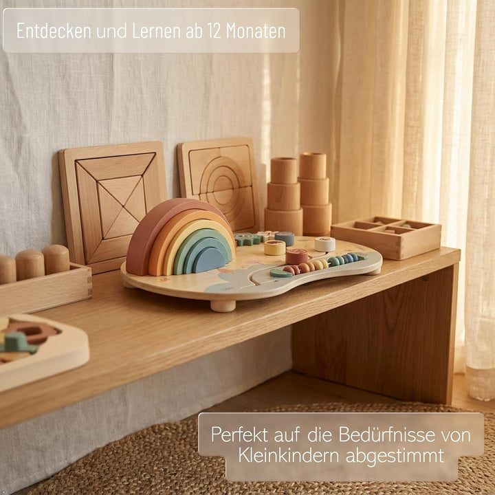 Generisch U3 Montessori Holz Sensorikboard für Kinder ab 1 Jahr, Motorikbrett mit Perlenlabyrinth, Z