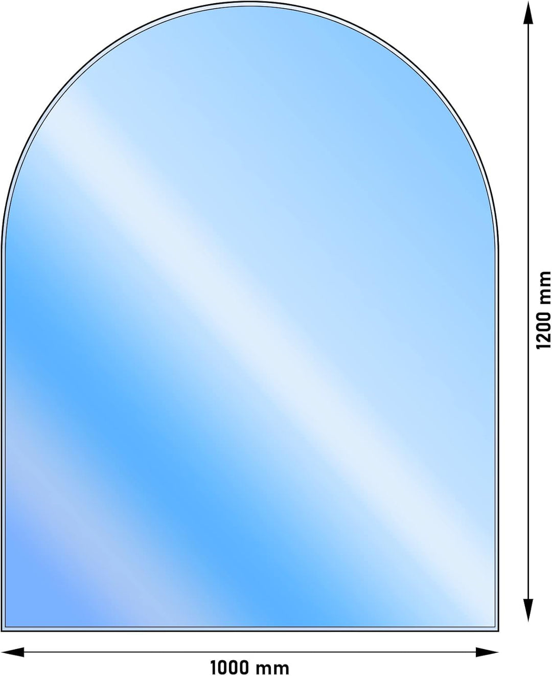 LANZZAS Bodenplatte Halbrund gross - 1000 x 1200 mm - Glasplatte | Funkenschutzplatte aus Glas Halbr