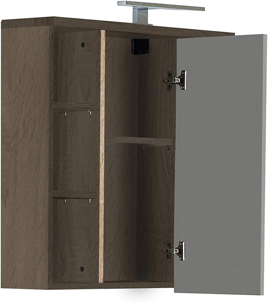 FORTE Veris Hängeschrank mit 1 Spiegeltür, Holzwerkstoff, Sonoma Eiche / Weiss Hochglanz, 68,1 x 68,