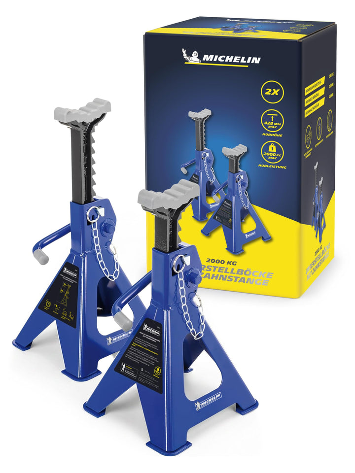 MICHELIN Unterstellbock 2 Tonnen Traglast, 2 Stück Stützböcke, Höhenverstellbar 280 mm bis 428 mm Hu
