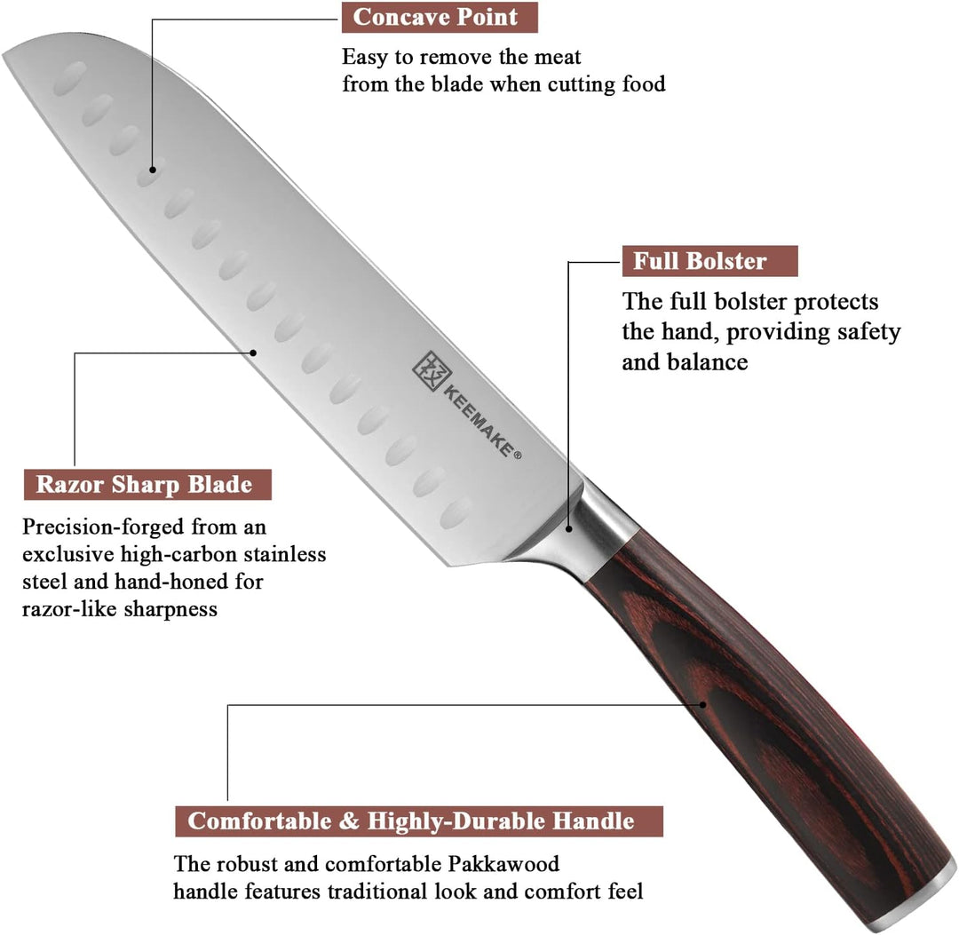 KEEMAKE Messerset, Santoku Messer 2 tlg, Küchenmesser Set aus deutschem Edelstahl mit Pakkawood Grif