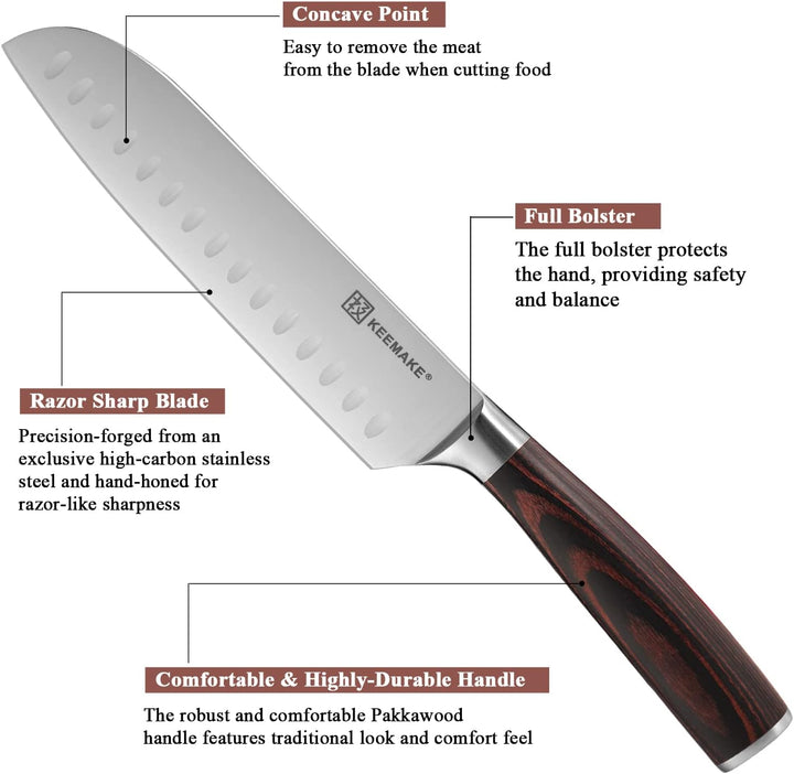 KEEMAKE Messerset, Santoku Messer 2 tlg, Küchenmesser Set aus deutschem Edelstahl mit Pakkawood Grif