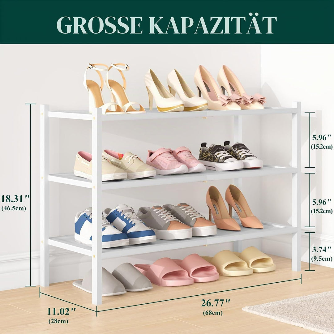 smiry Schuhregal aus Bambus, Stabile Schuhablage, Platzsparend Schuhständer für Schuhe, Handtasche,