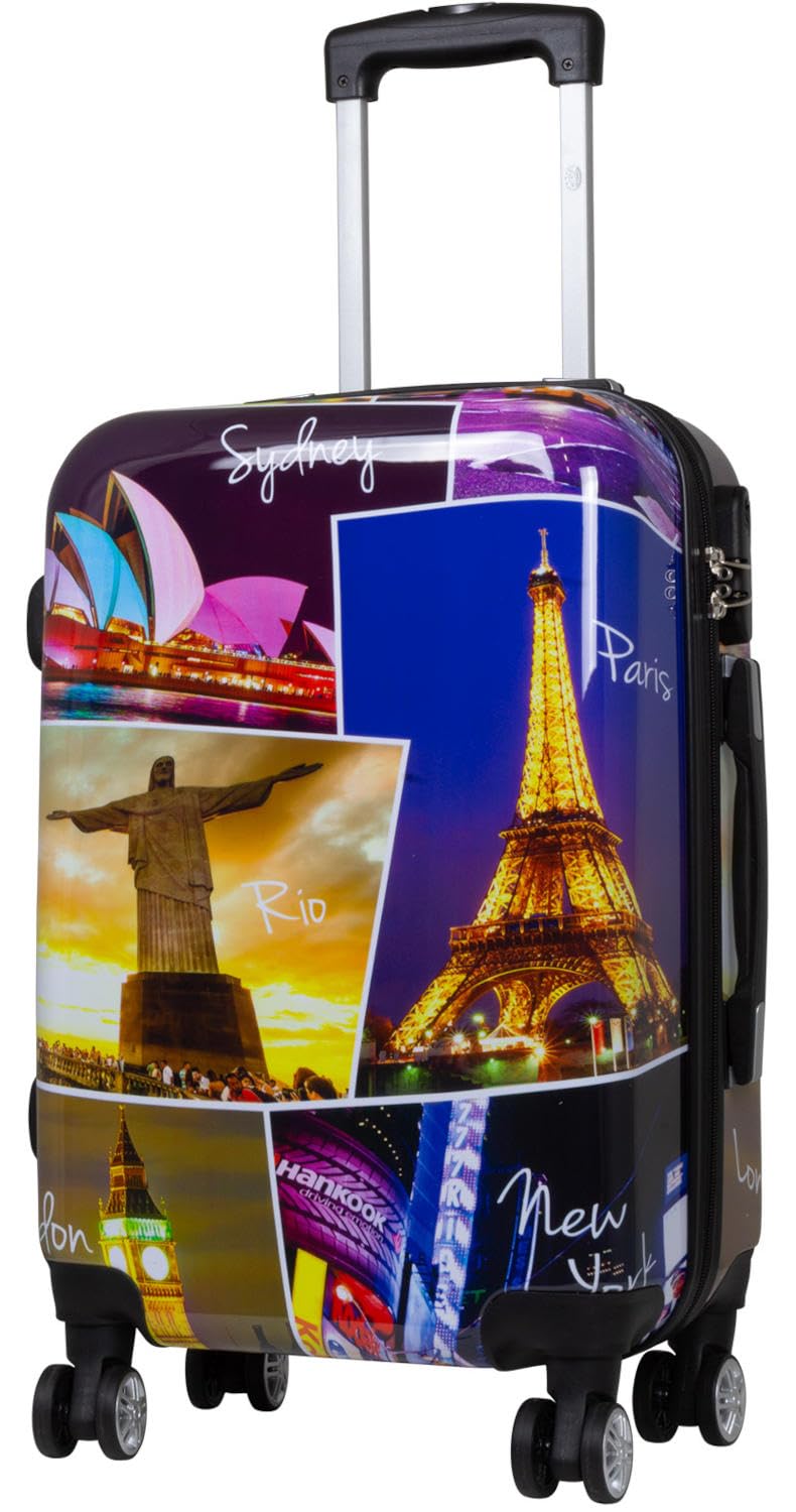 Hartschalen Koffer Trolley mit hochwertigem Motiv Print Five Cities Handgepäck, Grösse M
