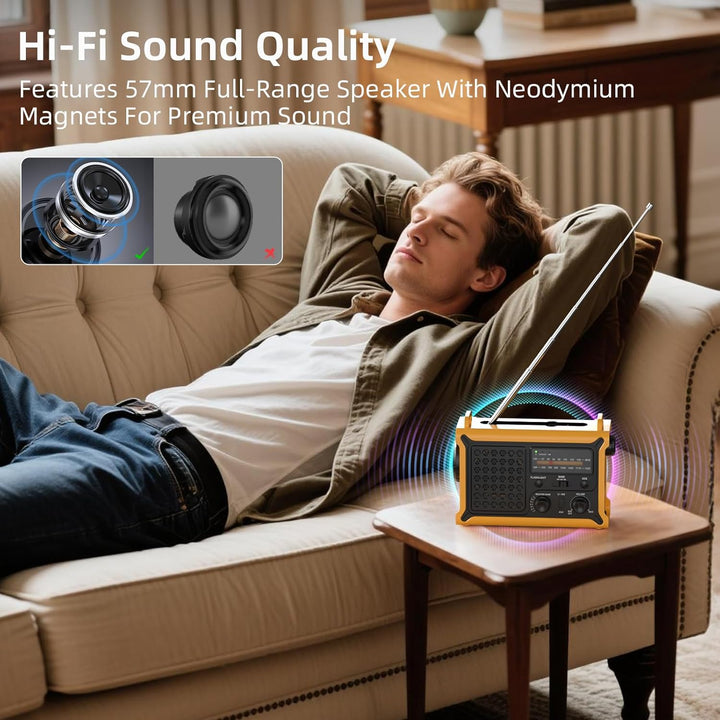 Solar Kurbelradio mit 12000mAh Akku Wiederaufladbare, Extra Grosse Solarpanel, AM/FM Notfallradio mi