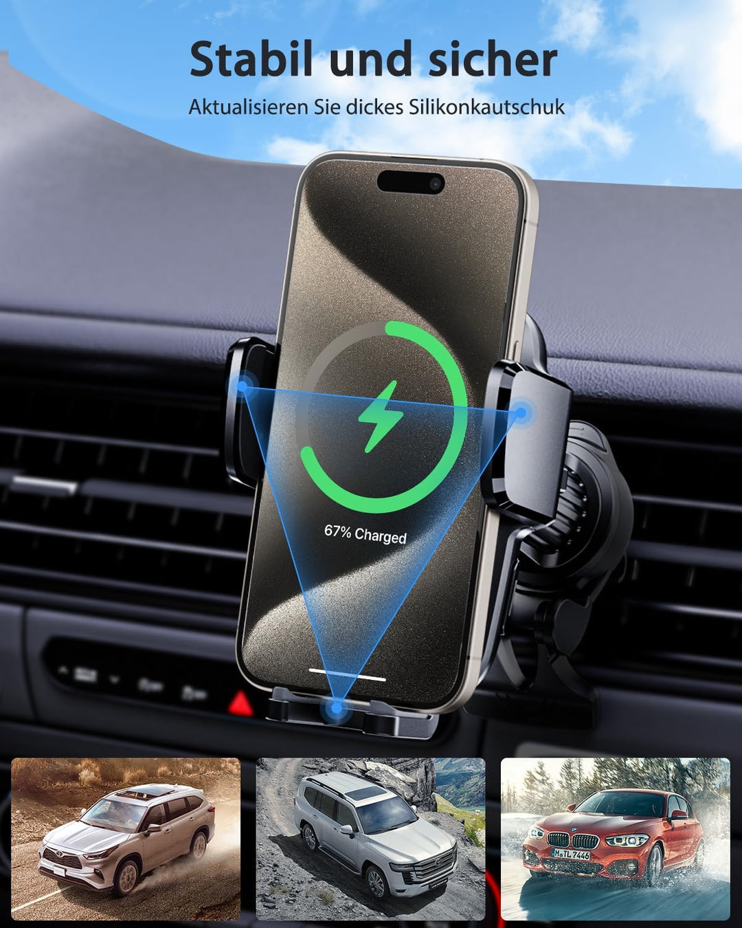 KPON Handyhalterung Auto mit Ladefunktion, Induktive ladestation Auto 15W,Auto zubehör Handyhalterun