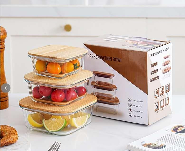 PZASupply Meal Prep Glas Lebensmittel Frischhaltedosen 3er Set - Umweltfreundliche Aufschnittbox Gla