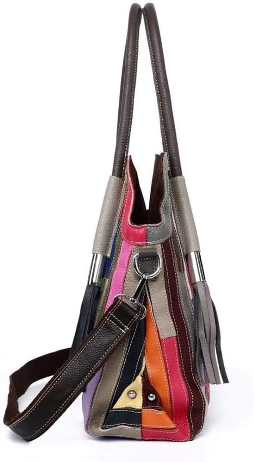 Segater® Damen Multicolor Einkaufstasche Echtes Leder Handtasche Bunte Patchwork Grosse Umhängetasch