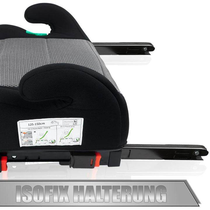 Sitzerhöhung mit ISOFIX Befestigungssystem i-Size Norm Kinder Auto Sitz 125 – 150 cm Körpergrösse EC