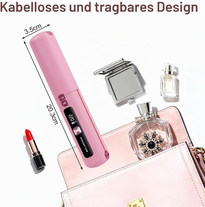2 in 1 Glätteisen, 4500mAh Haarglätteisen, Kabellos Haarglätter, Keramik-Turmalin-Beschichtung, Weni