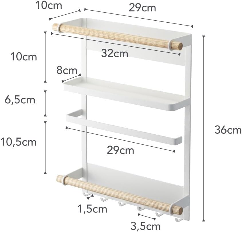 Yamazaki 2559 TOSCA Magnetisches Regal, weiss, Stahl/Holz, Minimalistisches Design