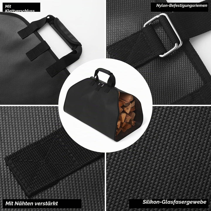 Brennholztasche und feuerfeste Kaminmatte, tolles Geschenk für die Hütte, grosse Brennholz-Tragetasc