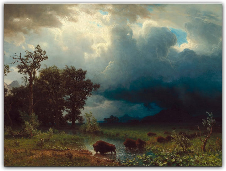Bilderdepot24 Bild auf Leinwand | Albert Bierstadt - Buffalo Trail, The Impending Storm in 60x50 cm