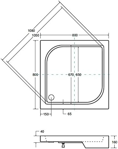 VBChome Acryl-Duschwanne 80x80 cm Siphon Duschtasse rechteckig flach Sanitär-Acryl Duschbecken stabi