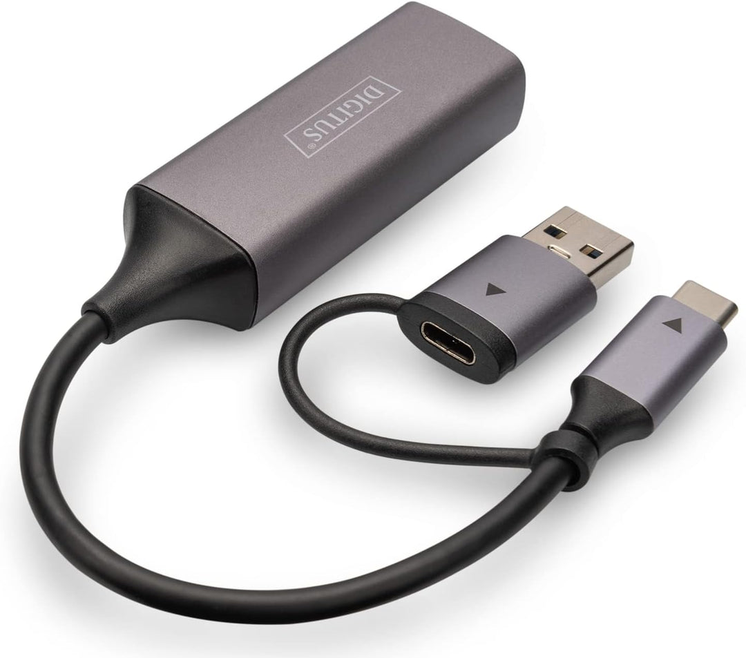 DIGITUS DN-3028 USB Type-C™ Gigabit Ethernet Adapter 2.5G, USB-C™ + USB A (USB3.1/3.0)