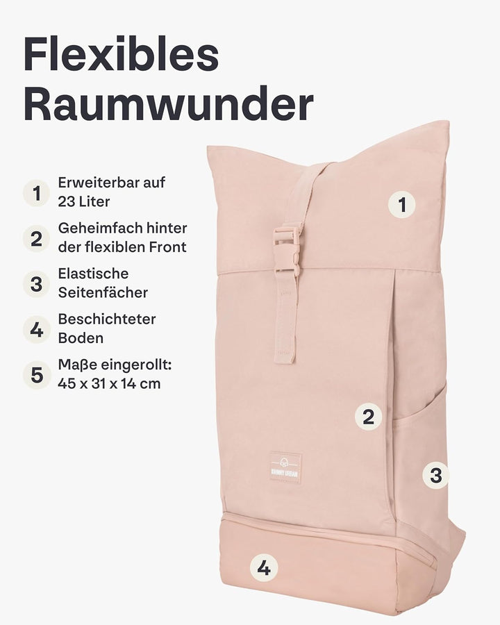 Johnny Urban Rolltop Rucksack Damen Gross Rosa - Allen Large - Laptop Backpack für Uni, Business, Fa
