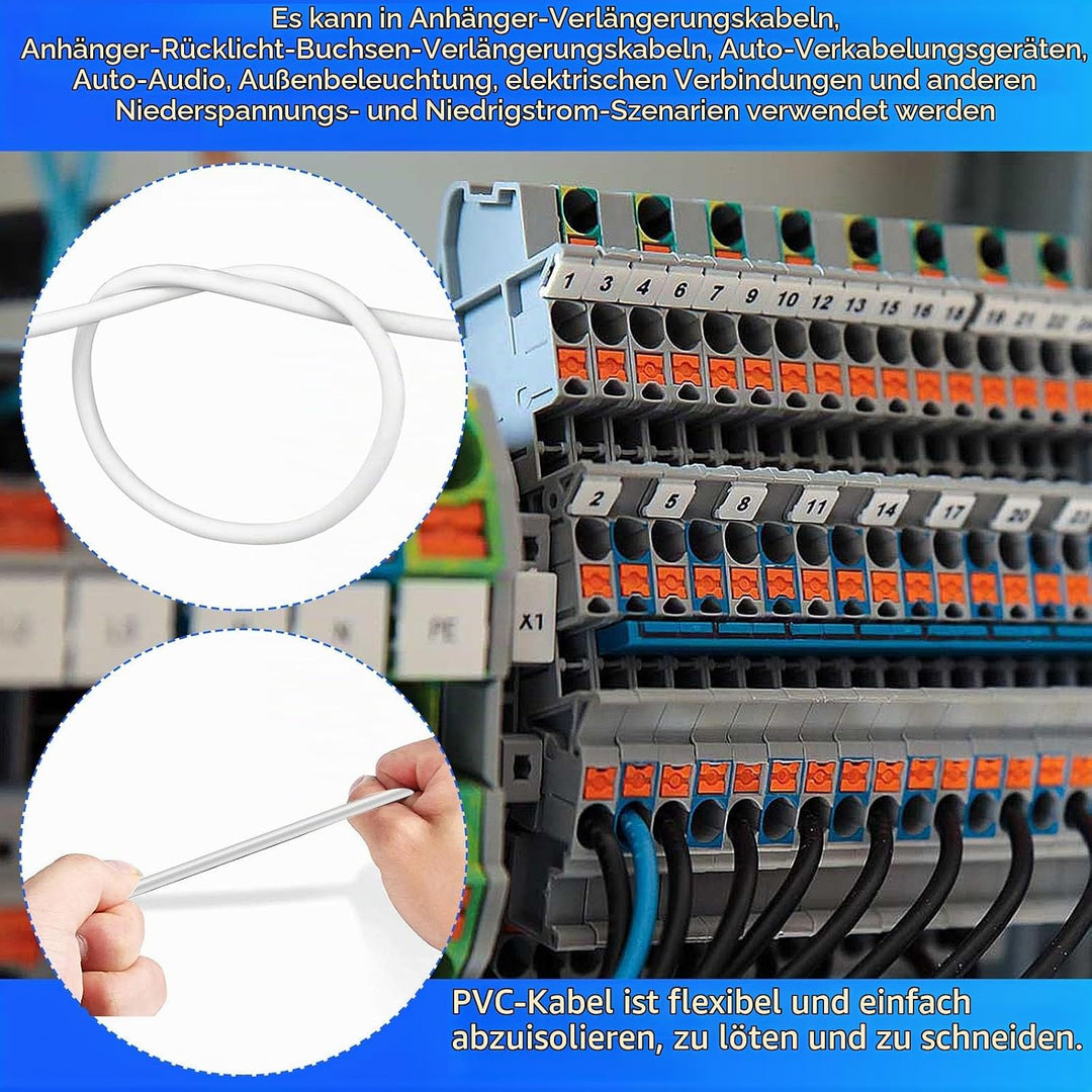 10 Meter 18AWG 2x0,75mm² Elektrischer Draht 2 Adriges Kabel 5V/12V/24V/300V Weiss Verzinntes Kupferk