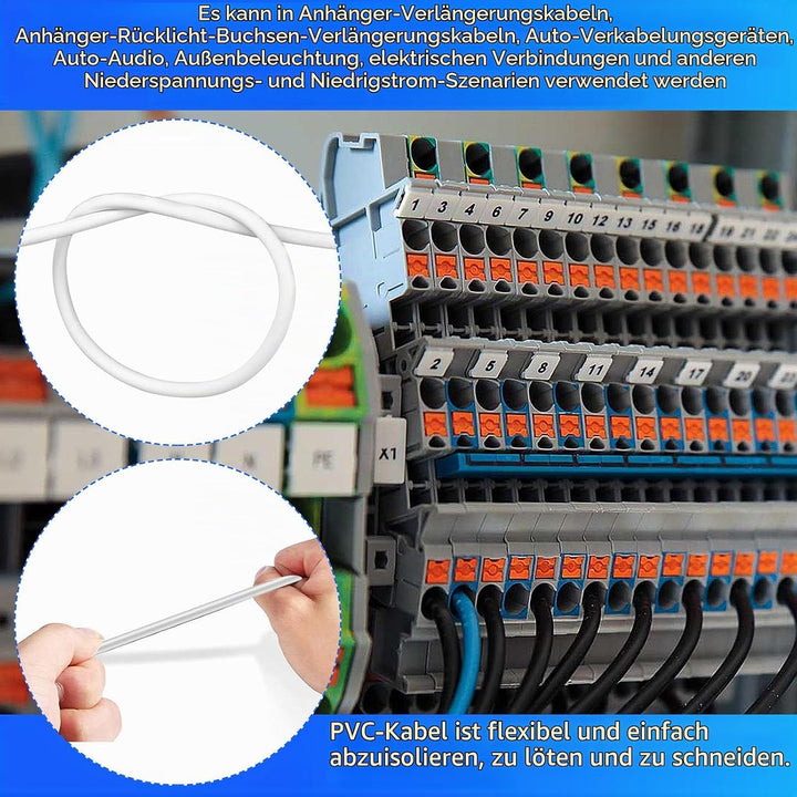 10 Meter 18AWG 2x0,75mm² Elektrischer Draht 2 Adriges Kabel 5V/12V/24V/300V Weiss Verzinntes Kupferk