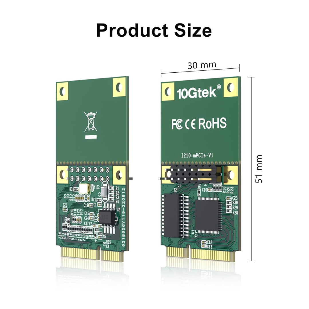 Mini PCIe 1G Ethernet Network Card (Intel I210AT), 30-cm Cable Length, Single Port RJ45, Mini Pice I