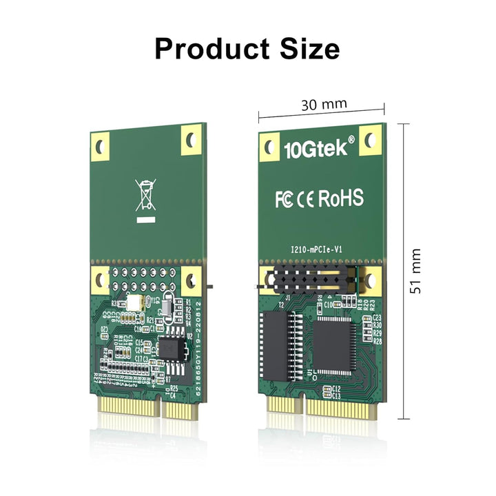 Mini PCIe 1G Ethernet Network Card (Intel I210AT), 30-cm Cable Length, Single Port RJ45, Mini Pice I