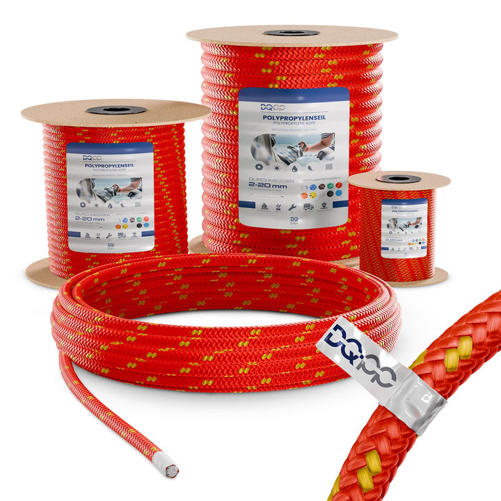 DQ-PP POLYPROPYLENSEIL | 5mm | 100m | ROT Polypropylen Seil | Traglast bis 244 kg Tauwerk PP Flechtl
