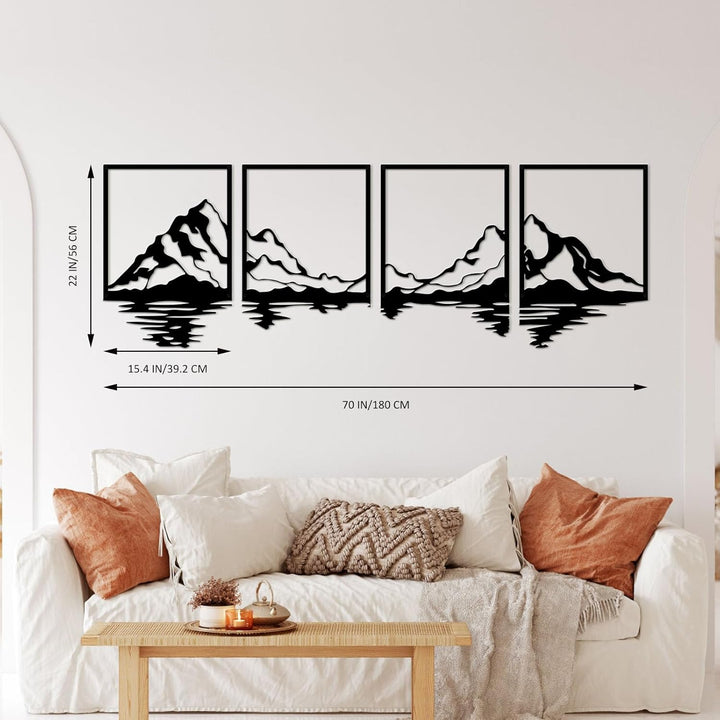 ESTART 4 Stück Metall-Berg-Wandkunst, grosse Berge Wanddekoration, Bergflüsse, dekoratives Gemälde,