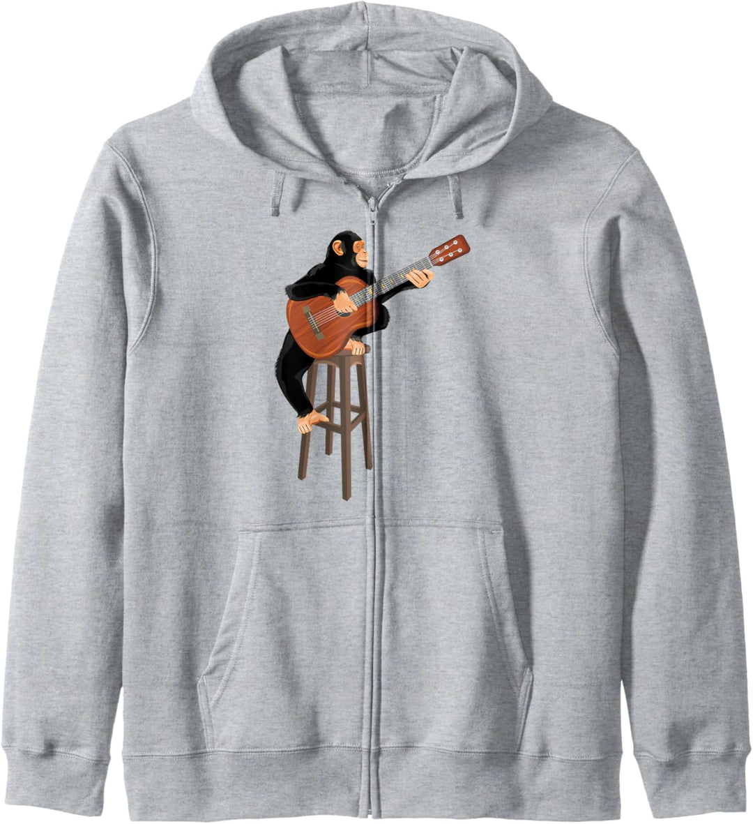 Affe mit Akustikgitarre. Schimpanse spielt Gitarre Kapuzenjacke
