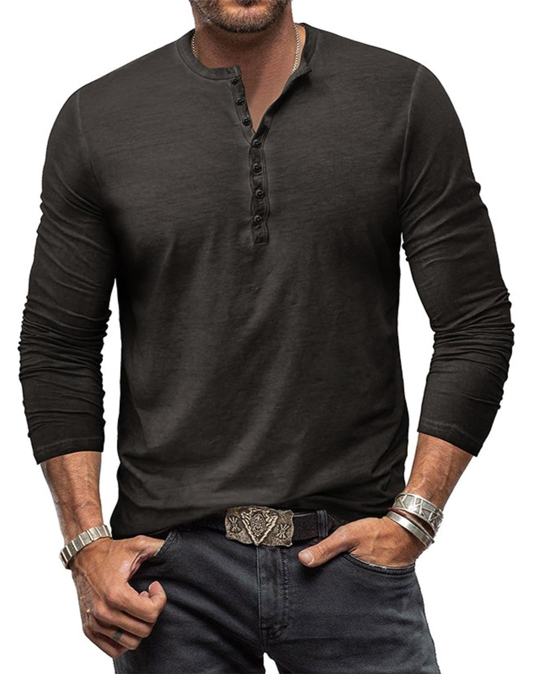 YawYews Henley Shirt Herren Langarm Langarmshirt Herren Longsleeve T Shirt Vintage Tshirt Baumwolle