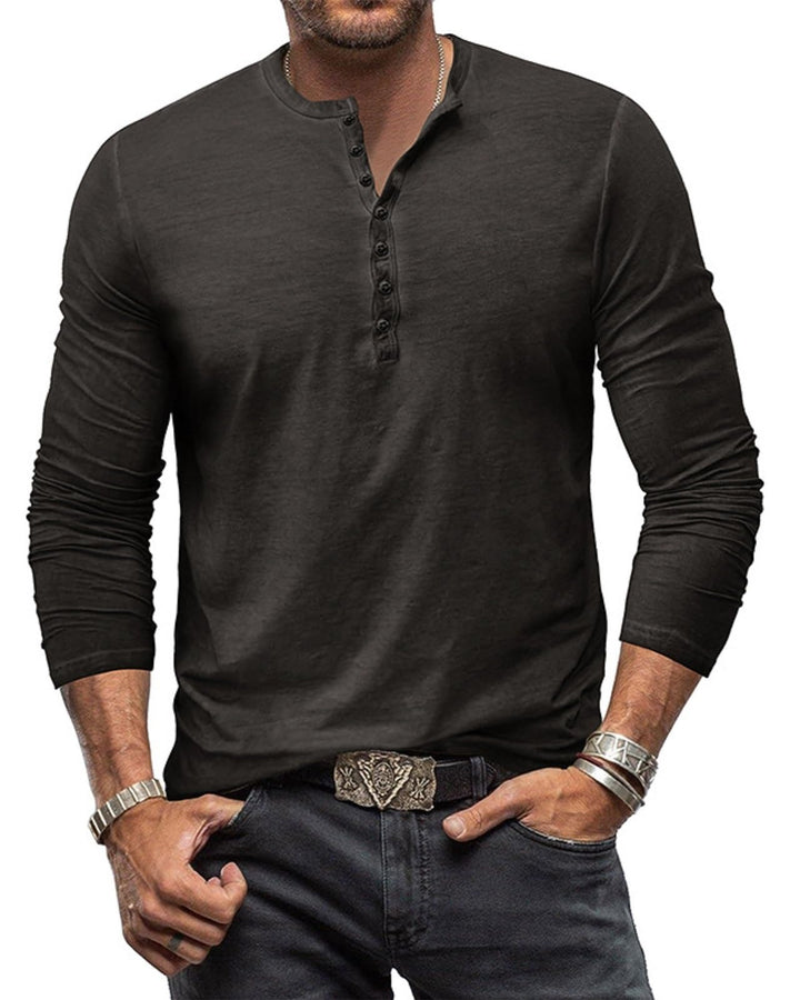 YawYews Henley Shirt Herren Langarm Langarmshirt Herren Longsleeve T Shirt Vintage Tshirt Baumwolle