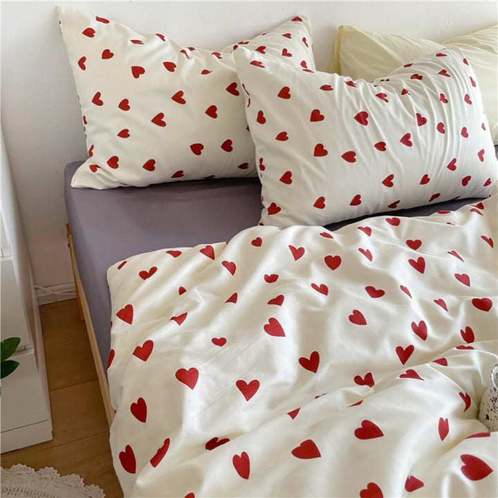 Bettwäsche 135x200 Mädchen Rot Weiss Herzen Kinder Bettwäsche Set Microfaser Herzchen Bettbezug und