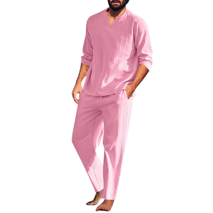 Duohropke Herren Leinenanzug Zweiteiler Sommer Freizeitanzug Leinen Hemd und Hose Männer Outfit Casu