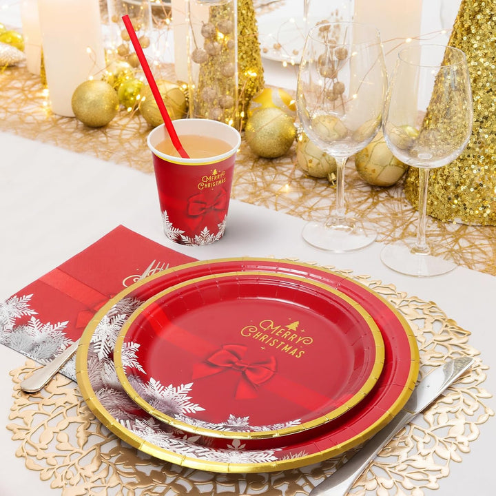 PARTY GO 96 Stück Pappteller Weihnachten, Partygeschirr Set Weihnachtsparty Pappteller Servietten Pa
