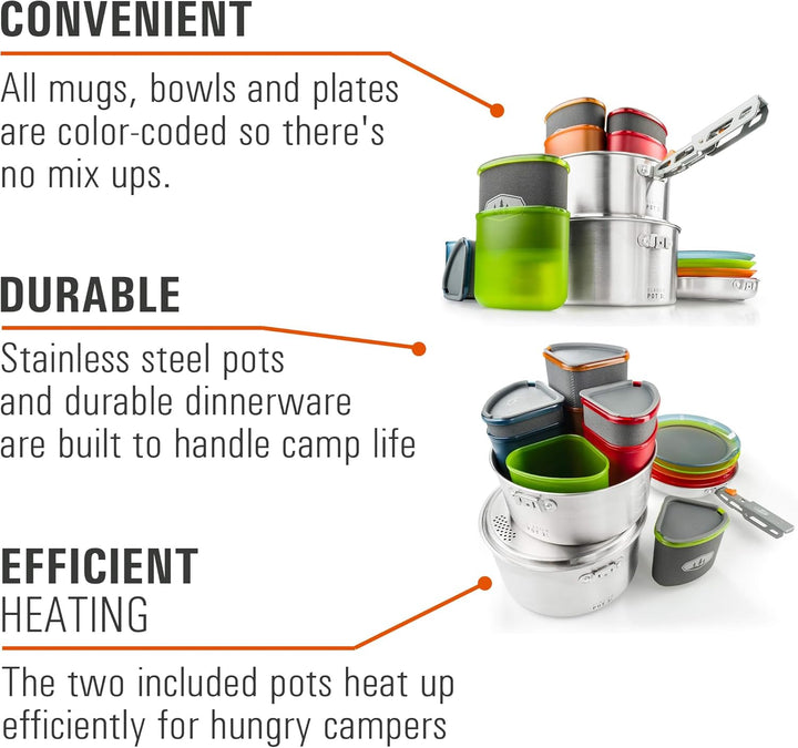 GSI Outdoors Glacier Edelstahl Camper 4 Personen Packable Kochgeschirr & Geschirr Set für Camping od