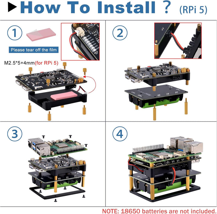 GeeekPi UPS Gen 6 Power Module UPS V6 Uninterruptible UPS Shield for Raspberry Pi 5/4B/Orange Pi - E