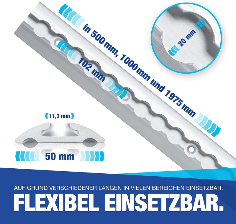 4 x 1 m Alu Airlineschiene runde halbrunde Form, mit Bohrungen 1m 1000mm -Starterset- mit 20x einfac