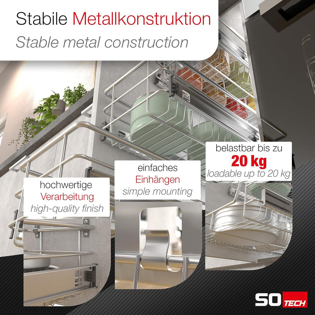 60 cm Teleskopschublade Küchenschublade Teleskop Küchen Regal Schublade von SO-TECH® Für 60 cm