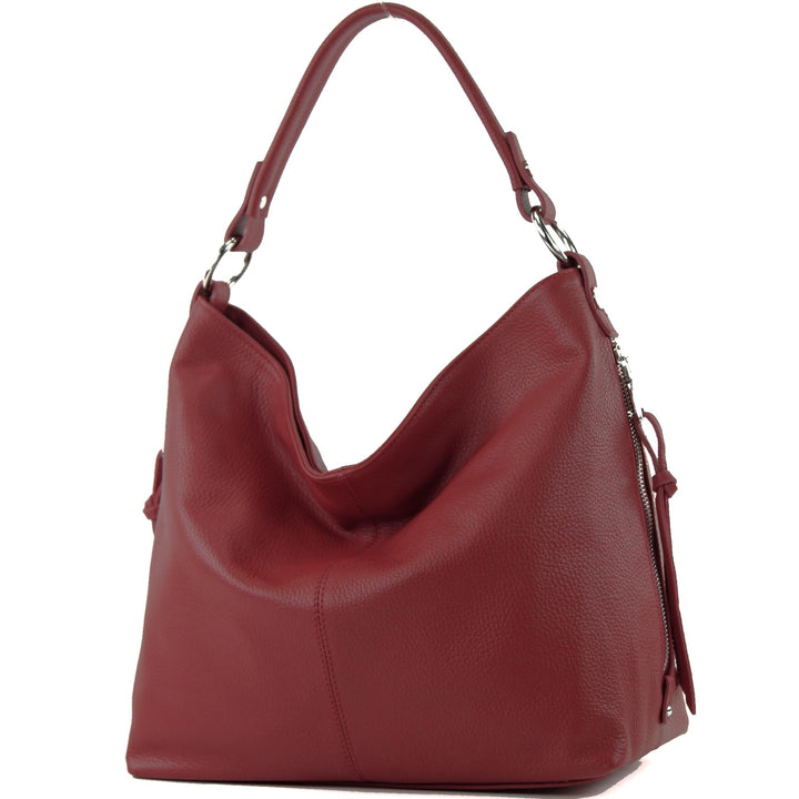 modamoda de T160 Damen Leder Schultertasche Gross, handmade in Italy Dunkelrot, Dunkelrot