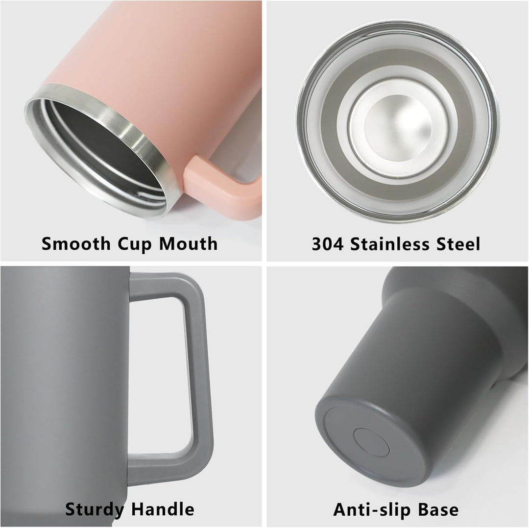 Thermobecher mit 2-in-1-Deckel 1180ML, Kaffeebecher to go Thermo, Trinkbecher mit Deckel und Strohha