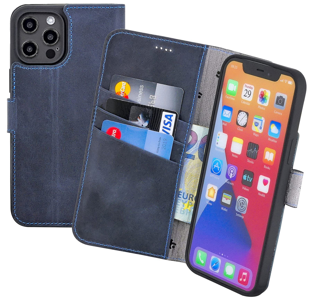 Suncase Book-Style Hülle kompatibel mit iPhone 12 Pro (6.1") Leder Tasche (Slim-Fit) Lederhülle Hand