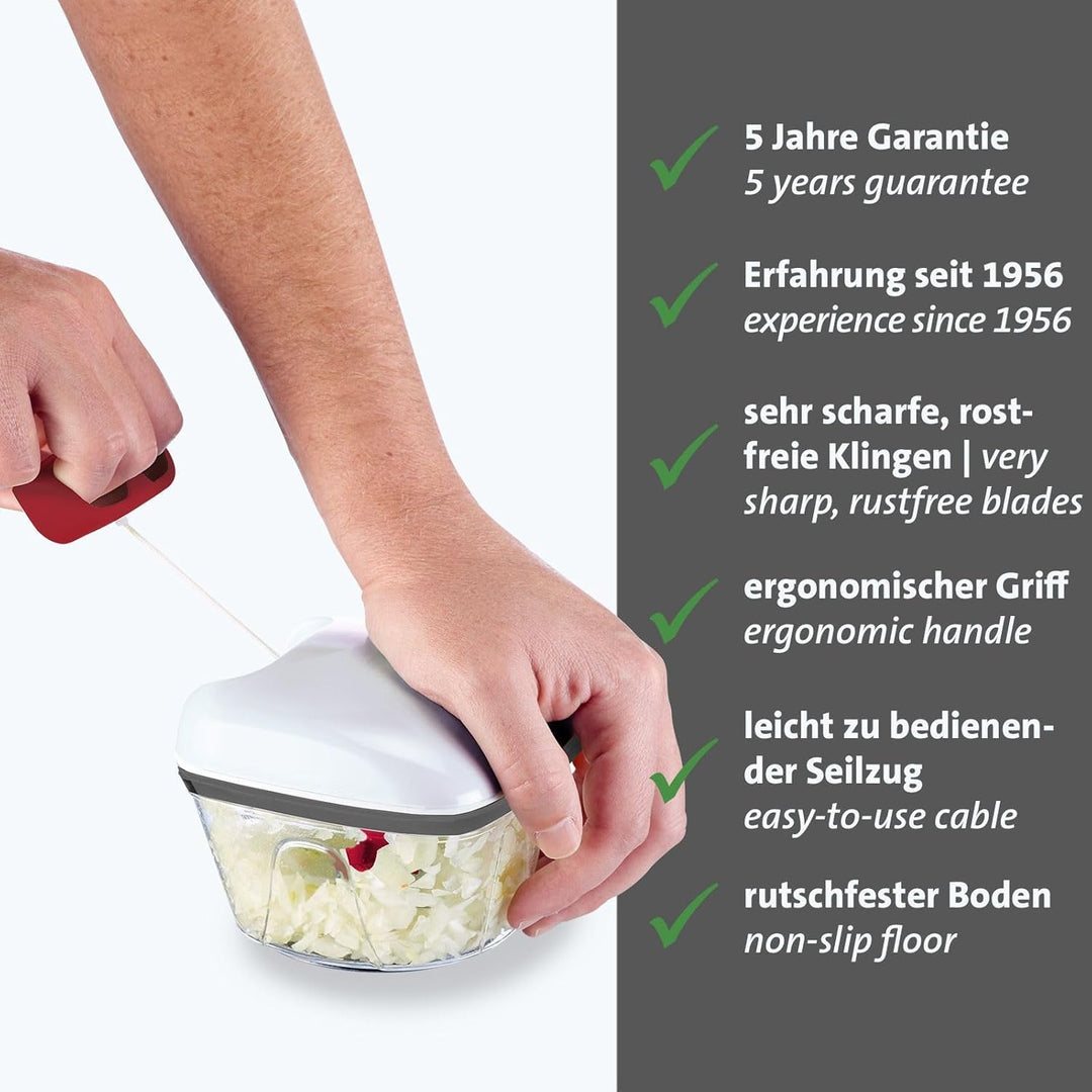 Westmark Multifunktions-Schneider mit Seilzug – hochwertiger Zerkleinerer für Zwiebeln, Salat, Gemüs