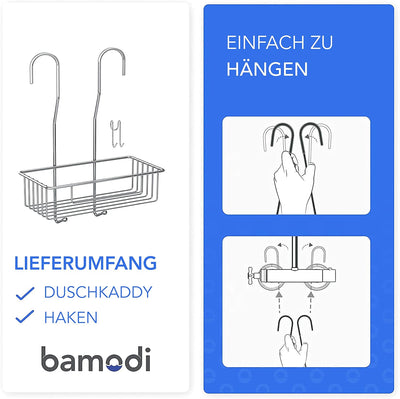 Bamodi Duschablage zum Hängen Edelstahl Rostfrei - Duschkorb zum Einhängen in die Armatur - Duschreg