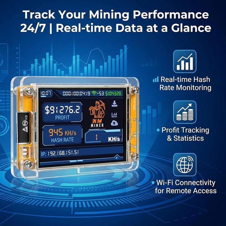 BORDEAG NerdMiner V2 Bitcoin Miner 1020KH/s, ESP32-WROOM BTC Solo Lottery Bitcoin mit 2.8" TFT Displ