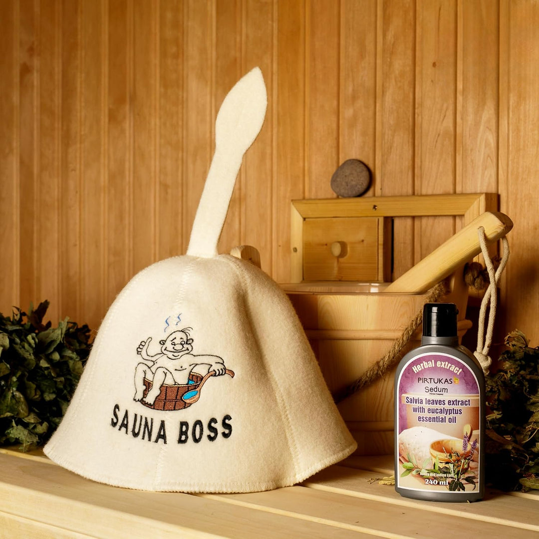 BOSS HAT - 100% Bio Wollfilz Cap Banya Haarschutz bestickt russisches Accessoire Raumaccessoire Gesc