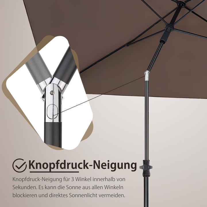 Sekey 210 × 140 cm Sonnenschirm mit Schutzhülle, Balkonschirm Gartenschirm Terrassenschirm, Sonnensc